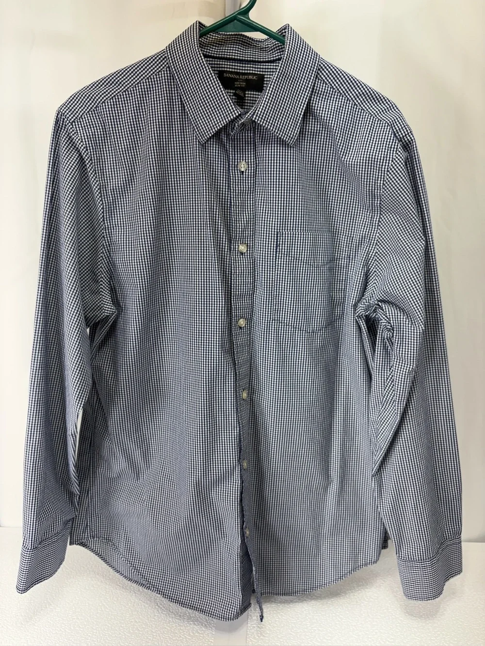 Banana Republic Men's Blue and White Micro-Check Button-Down Dress Shirt 3312